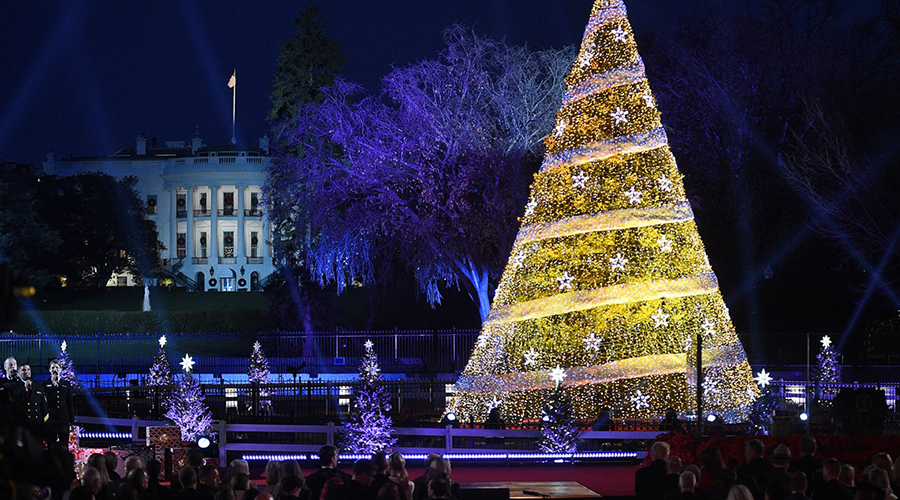 從白宮外的國家聖誕樹點燈儀式上拍攝的照片