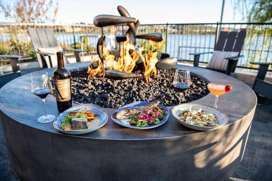 Food and fireplace at The Point D.C.