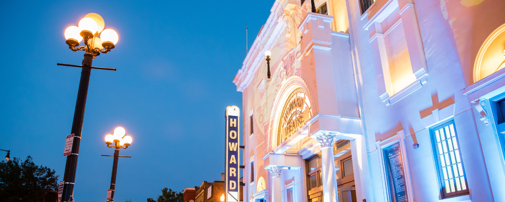 Howard Theatre lite up at night