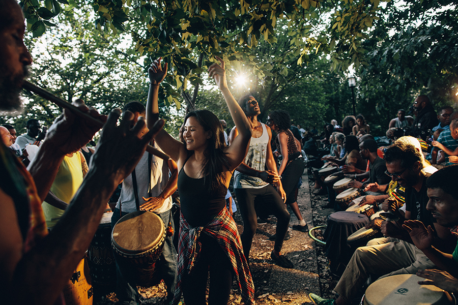 Drum circle at Meridian Hill Park