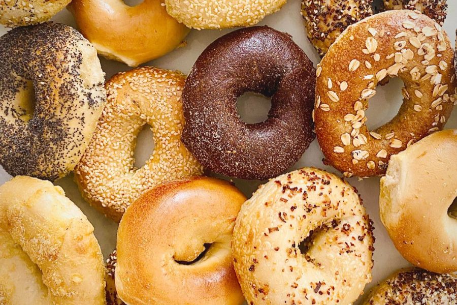 Close-up of variety of bagels