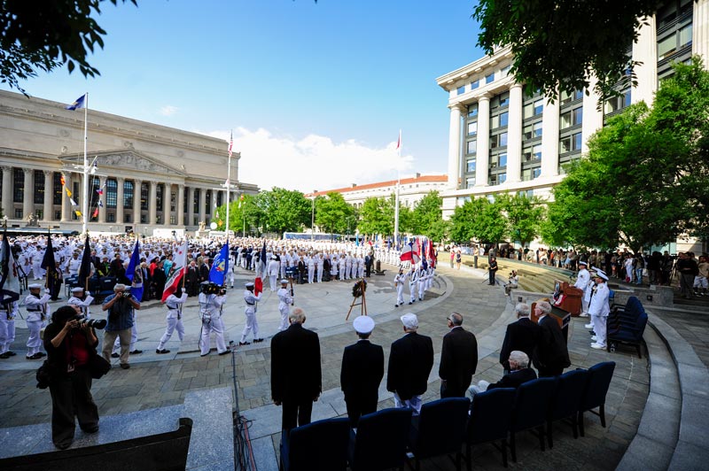 Ceremony honoring veterans at the United States Navy Memorial in Washington, DC