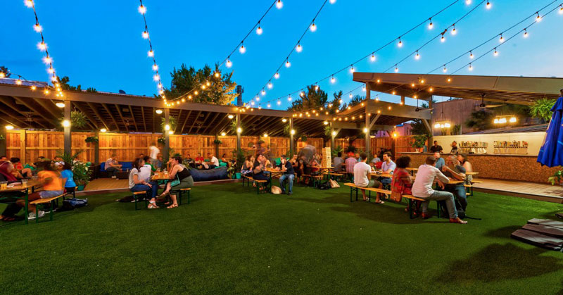 Guests drinking at Hook Hall in Park View - Beer garden, bar and event space in Washington, DC