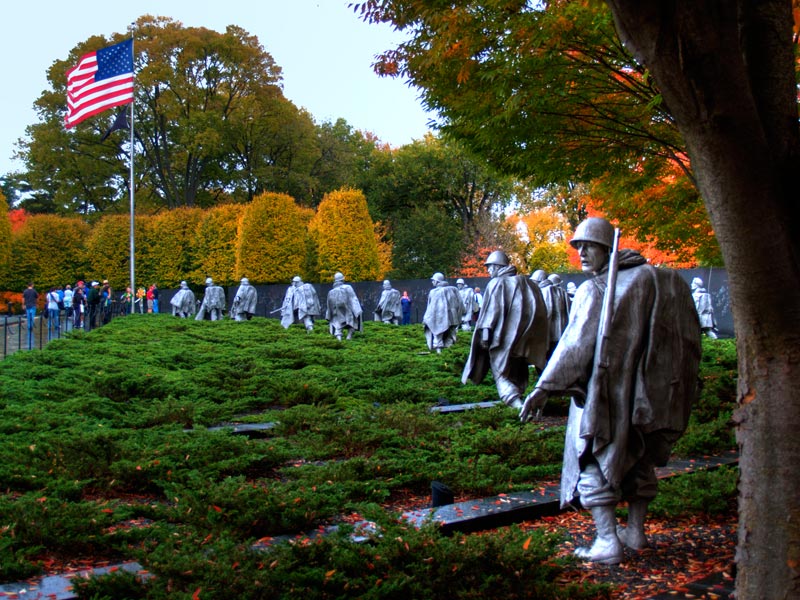 Korean War Veterans Memorial on the National Mall during the fall - Memorials in Washington, DC