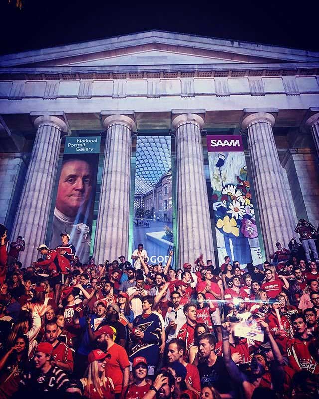 @lauragood - Washington Capitals fans celebrating on museum steps - Sports in Washington, DC