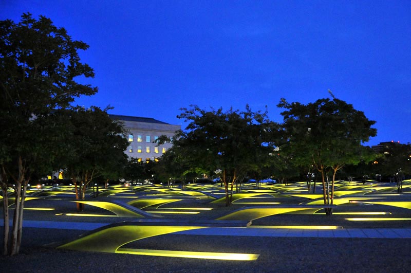 Nighttime at the National 9/11 Pentagon Memorial in Virginia