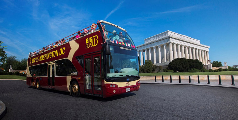 Visitors on a Big Bus Tour in front of the Lincoln Memorial - Things to do in Washington, DC