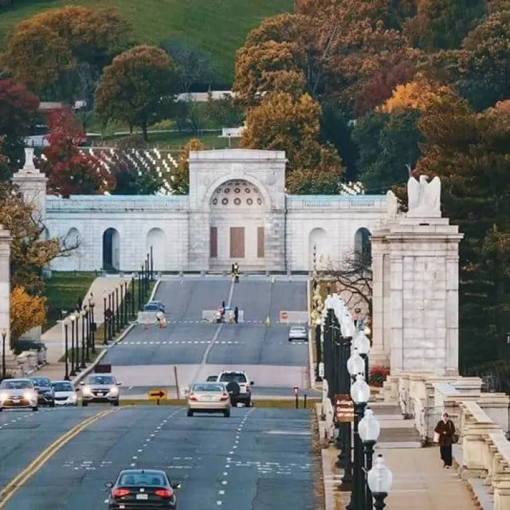 @sharonmariewright - Fall foliage over Arlington Bridge into Arlington National Cemetery - Attractions in Washington, DC