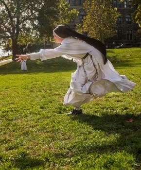 Nun playing frisbee at Catholic University - Washington, DC