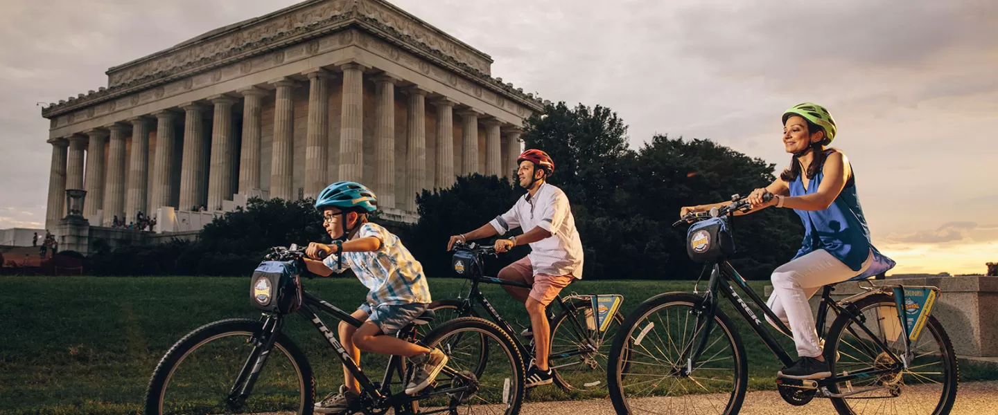 Biking near the Lincoln Memorial on the National Mall, Washington DC