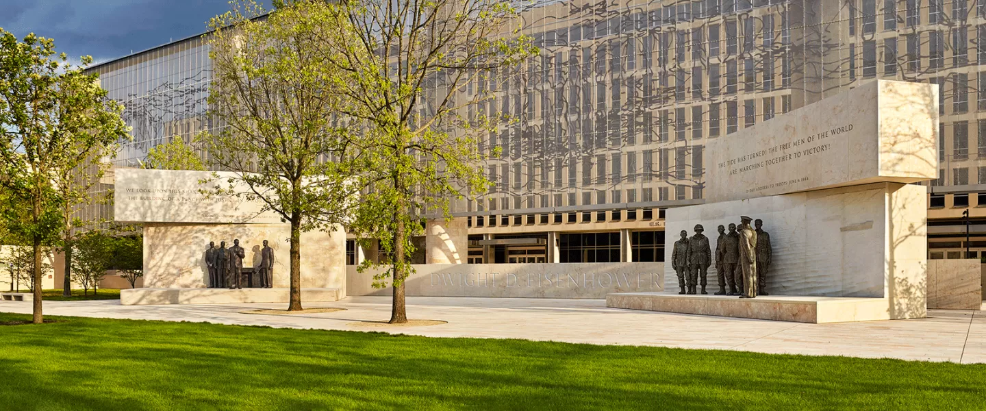 Eisenhower Memorial (Image courtesy of the Eisenhower Memorial Commission; Memorial design by Gehry Partners, LLP; Sculpture by Sergey Eylanbekov; Tapestry by Tomas Osinski)