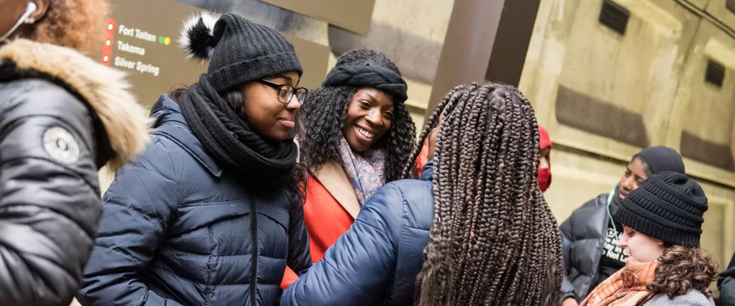 group of students standing in Washington DC Metro, Backyard Bound tour group