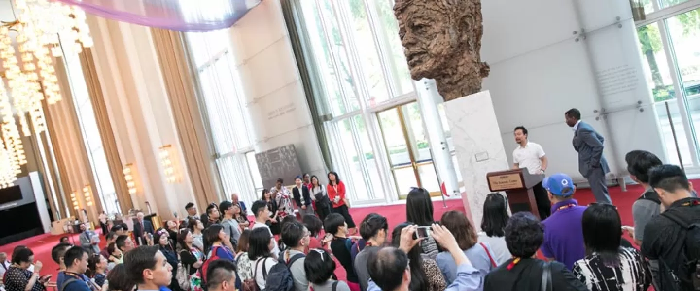 International convention attendees on tour of the Kennedy Center in Washington, DC