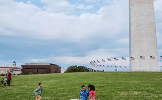 Family having a picnic on National Mall
