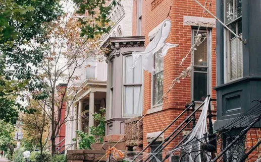 @korofina - Halloween decorations on homes in Washington, DC's historic Georgetown neighborhood
