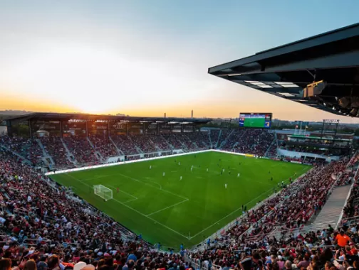 @dcunited - Audi Field at sunset during a D.C. United professional soccer game - Sports venues in Washington, DC