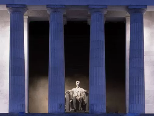 Lincoln Memorial Columns and Statue at night
